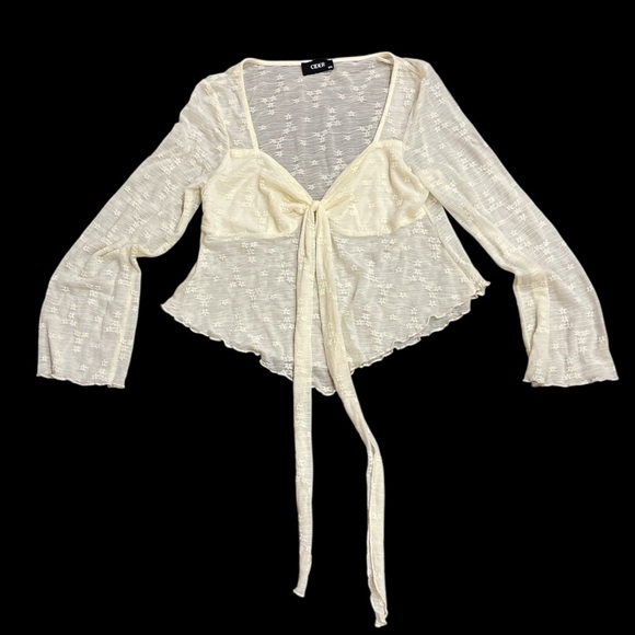 Cider Tops - Cider Sheer Lace Tie-Front XLarge Longsleeve Top Bell Sleeves